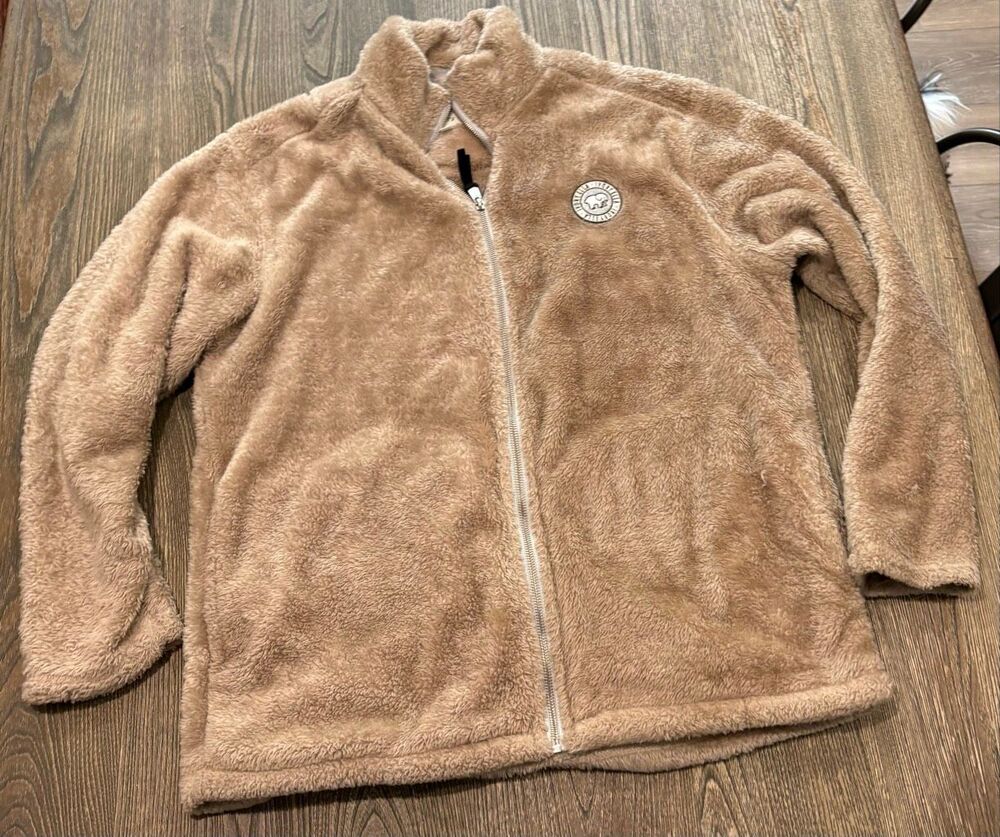 Ivory Ella Womens Full Zip Sherpa Jacket Fleece Mock Neck Tan Brown Size Large